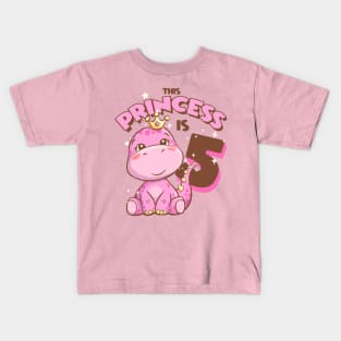 This Princess is 5 Girls 5th Birthday Pink Dinosaur Party Kids T-Shirt